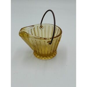 Glass Ashtray / Toothpick Holder Vintage Small Amber Coal Bucket with Handle